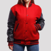 Scarlet Wool Body & Black Leather Sleeves Letterman Jacket