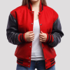 Scarlet Wool Body & Black Leather Sleeves Letterman Jacket