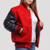 Scarlet Wool Body & Black Leather Sleeves Letterman Jacket