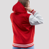 Scarlet Wool Body & Bright White Sleeves Hoodie Letterman Jacket