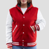 Scarlet Wool Body & Bright White Sleeves Hoodie Letterman Jacket