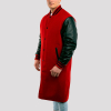 Scarlet Wool Body & Black Leather Sleeves Letterman Coat