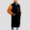 Black Wool Body & Old Gold Sleeves Letterman Coat