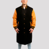 Black Wool Body & Old Gold Sleeves Letterman Coat