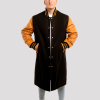 Black Wool Body & Old Gold Sleeves Letterman Coat