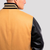 Camel Wool Body & Black Leather Sleeves Letterman Coat