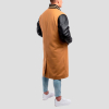 Camel Wool Body & Black Leather Sleeves Letterman Coat