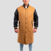 Camel Wool Body & Black Leather Sleeves Letterman Coat