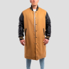 Camel Wool Body & Black Leather Sleeves Letterman Coat