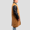 Camel Wool Body & Black Leather Sleeves Letterman Coat