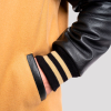 Camel Wool Body & Black Leather Sleeves Letterman Coat