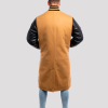 Camel Wool Body & Black Leather Sleeves Letterman Coat