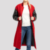 Scarlet Wool Body & Black Leather Sleeves Letterman Coat