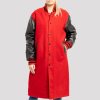 Scarlet Wool Body & Black Leather Sleeves Letterman Coat