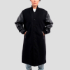 Black Wool Body & Black Leather Sleeves Letterman Coat