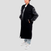 Black Wool Body & Black Leather Sleeves Letterman Coat