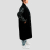 Black Wool Body & Black Leather Sleeves Letterman Coat