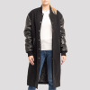 Black Wool Body & Black Leather Sleeves Letterman Coat