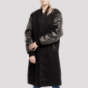 Black Wool Body & Black Leather Sleeves Letterman Coat