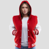 Scarlet Wool Body & Bright White Sleeves Hoodie Letterman Jacket