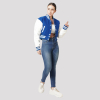 Bright Royal Blue & White Letterman Crop Top Jacket