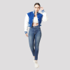 Bright Royal Blue & White Letterman Crop Top Jacket