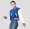 Bright Royal Blue & White Letterman Crop Top Jacket