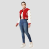 Scarlet Red & White Crop Top Letterman Jacket