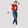 Scarlet Red & White Crop Top Letterman Jacket