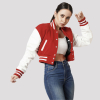 Scarlet Red & White Crop Top Letterman Jacket