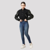 Black Wool & Black Leather Letterman Crop Top Jacket