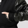 Black Wool & Black Leather Letterman Crop Top Jacket