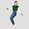 Kelly Green & White Letterman Crop Top Jacket