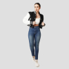 Black Wool & Bright White Leather Letterman Crop Top Jacket