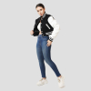 Black Wool & Bright White Leather Letterman Crop Top Jacket