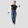 Black Wool & Bright White Leather Letterman Crop Top Jacket