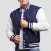 Royal Blue Wool Body & Bright White Leather Sleeves Letterman Jacket