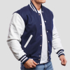 Royal Blue Wool Body & Bright White Leather Sleeves Letterman Jacket