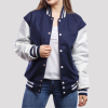 Royal Blue Wool Body & Bright White Leather Sleeves Letterman Jacket