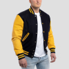 Navy Blue Wool Body & Lemon Leather Sleeves Letterman Jacket