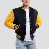 Navy Blue Wool Body & Lemon Leather Sleeves Letterman Jacket