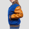 Bright Royal Wool Body & Old Gold Leather Sleeves Letterman Jacket