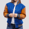 Bright Royal Wool Body & Old Gold Leather Sleeves Letterman Jacket