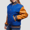 Bright Royal Wool Body & Old Gold Leather Sleeves Letterman Jacket