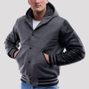 Light Oxford Wool Body & Black Sleeves Hoodie Letterman Jacket