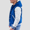 Bright Royal Wool Body & Bright White Sleeves Hoodie Letterman Jacket