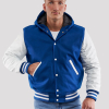 Bright Royal Wool Body & Bright White Sleeves Hoodie Letterman Jacket