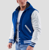 Bright Royal Wool Body & Bright White Sleeves Hoodie Letterman Jacket