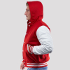 Scarlet Wool Body & Bright White Sleeves Hoodie Letterman Jacket