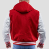 Scarlet Wool Body & Bright White Sleeves Hoodie Letterman Jacket